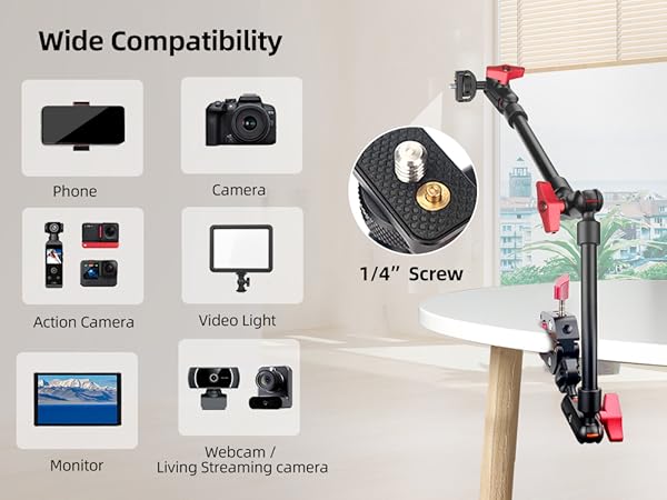 articulating phone holder, desk mount for camera