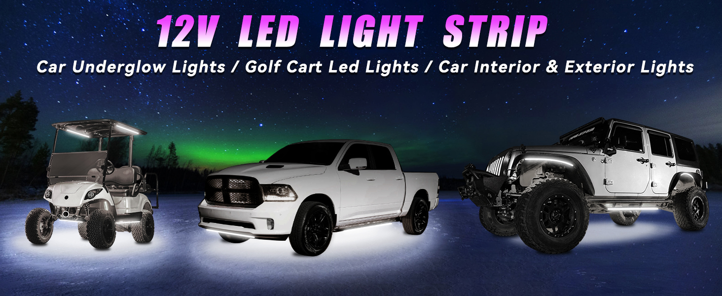 24&amp;#34; Connectable White Led Light Strips for Cars Golf Cart Boat Marine