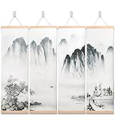 Noamus 4 Pack Landscape Painting, China Fir Wooden Frame Hanger, Chinese Traditional Wall Art, Ha...