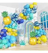 Amandir 165Pcs Cartoon Blue and Yellow Balloons Arch Garland Kit, Teal Metallic Blue Yellow Flowe...