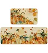 AnyDesign Fall Kitchen Rugs Set of 2 Pumpkin Leaves Home Decor Non-Slip Decorative Kitchen Mats L...