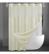 SORTTO No Hook Slub Textured Shower Curtain with Snap in Liner - Sand Fabric Outer Curtain &amp; Wate...