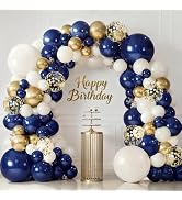 Blue and Gold Balloons Arch Kit, Navy Dark Blue Latex Balloon Arch Kit with Chrome Gold Sand Whit...