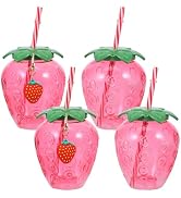 DOITOOL Strawberry Cups for Party 20 Pcs Plastic Tumbler with Lid and Straw Portable Strawberry S...