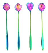 LEEFONE 8 Pieces Rainbow Flower Spoon Coffee Teaspoon Set, Stainless Steel Reusable Cute Tea Spoo...