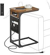 TUTOTAK C Shaped End Table with Charging Station, Side Table for Sofa, Couch Table with Storage B...