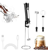 TonJin Milk Frother USB C Rechargeable New Upgraded Handheld Frother Wand with 2 304 Stainless Wh...