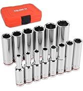 JU JIAN TEC 1/4" Drive Metric Master Socket Set, 14-Piece Deep Hex Socket Set (4mm-15mm), Cover M...