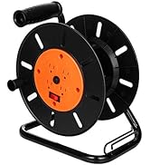Suraielec Extension Cord Reel with 4 Outlets, 15 AMP Circuit Breaker, Sturdy Metal Stand, Holds 1...