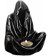 Ni-JASW Black Reaper Sitting Statue, Creeper Resin Death Robe Sculpture, Gothic Halloween Decorat...