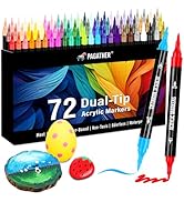 72 Colors Acrylic Paint Markers, Dual Tip with Fine Tip and Brush Tip Pens for Stone, Wood, Calli...