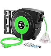 DEWENWILS Retractable Extension Cord Reel, 40 FT Heavy Duty Power Cord, 12/3C SJTOW Retractable C...