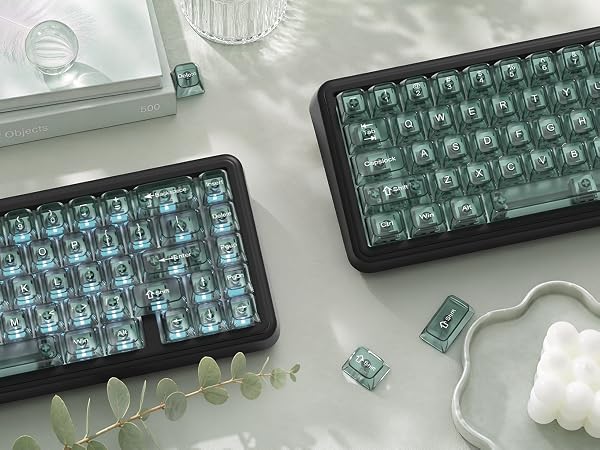 Green Clear keycaps,Transparent Keyboard keycaps,Jelly Key caps Set,Shine Through keycap