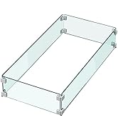 Uniflasy Fire Pit Wind Guard Rectangular 29" x 13" x 6"Tempered Glass Flame Guard for 24" x 8" Fi...