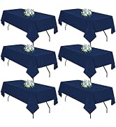 Navy Blue 6 Pack Polyester Table Cloth 60 x 102 Inch, Rectangle Tablecloths for 6 Foot Tables Was...