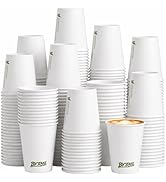 Biotakeware 12 oz Paper Coffee Cups, 300 Pack Bulk White Disposable Paper Cups for Hot &amp; Cold Bev...