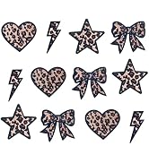 12pcs Leopard Iron on Patches Leopard Print Bow Heart Star Lightning Bolt Patches for Clothes Jea...