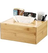 Sumnacon Bamboo Rectangular Tissue Box Cover - Multifunctional Tissue Holder with Stationery Remo...