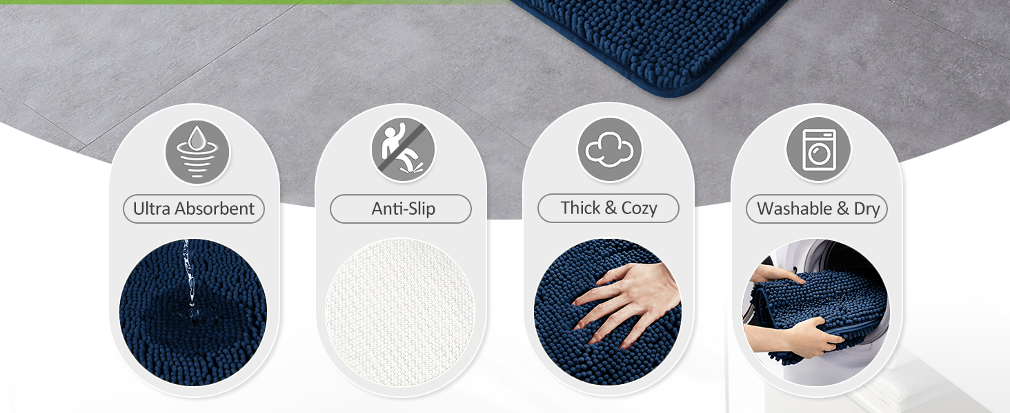 bath mat non slip bath mat absorbent bath mat washable bath mat nonslip bathroom rugs navy