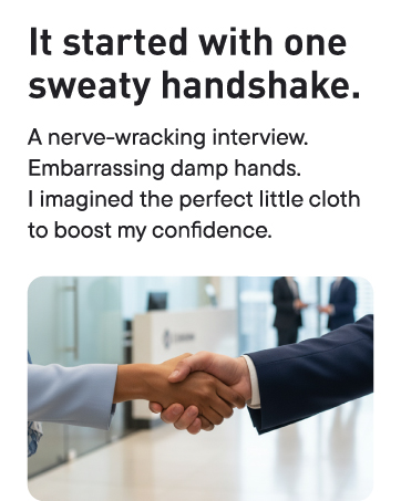 Text about a sweaty handshake with image of two people shaking hands in a professional setting