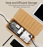 Delamu Handmade Rattan Cable Management Box, Cord Organizer with 2 Open Slots, Desk Cord Box Hide...