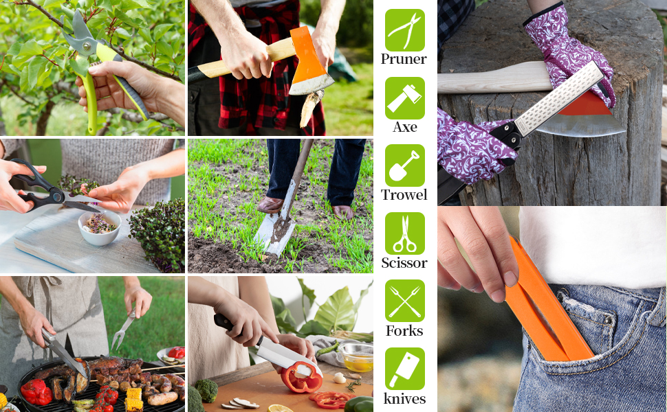 Gardening tools, knives, scissors, etc.