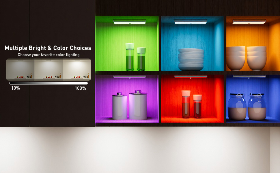 LED Rechargeable Under Cabinet Lighting 3 adjustable color temperatures RGB 3000K 4500K 6500K