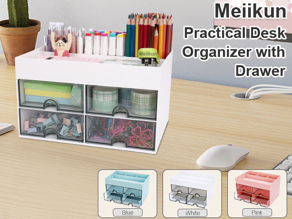 Pencil Holder for Desk Desktop Organizer White Pen Organizer with Drawer Stationary Organizer Set