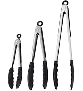 Kitchen Tongs with Silicone Tips, Kitchen Tongs, Cooking Tongs, Premium Stainless Steel Locking C...