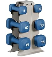Tone Fitness Neoprene Dumbbell Set with Storage Rack – Non-Slip, Anti-Roll Hand Weights for Home ...