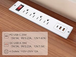 Recessed Power Strip USB C