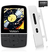 YOTON MP3 Player with Bluetooth 5.2, 64GB Storage, Mini Size, HiFi Music, with Sports Clip, Indep...