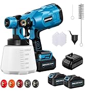 Cordless Paint Sprayer with 2 Batteries, 1000W HVLP 21V Battery Powered Handheld Paint Gun Kit, 5...