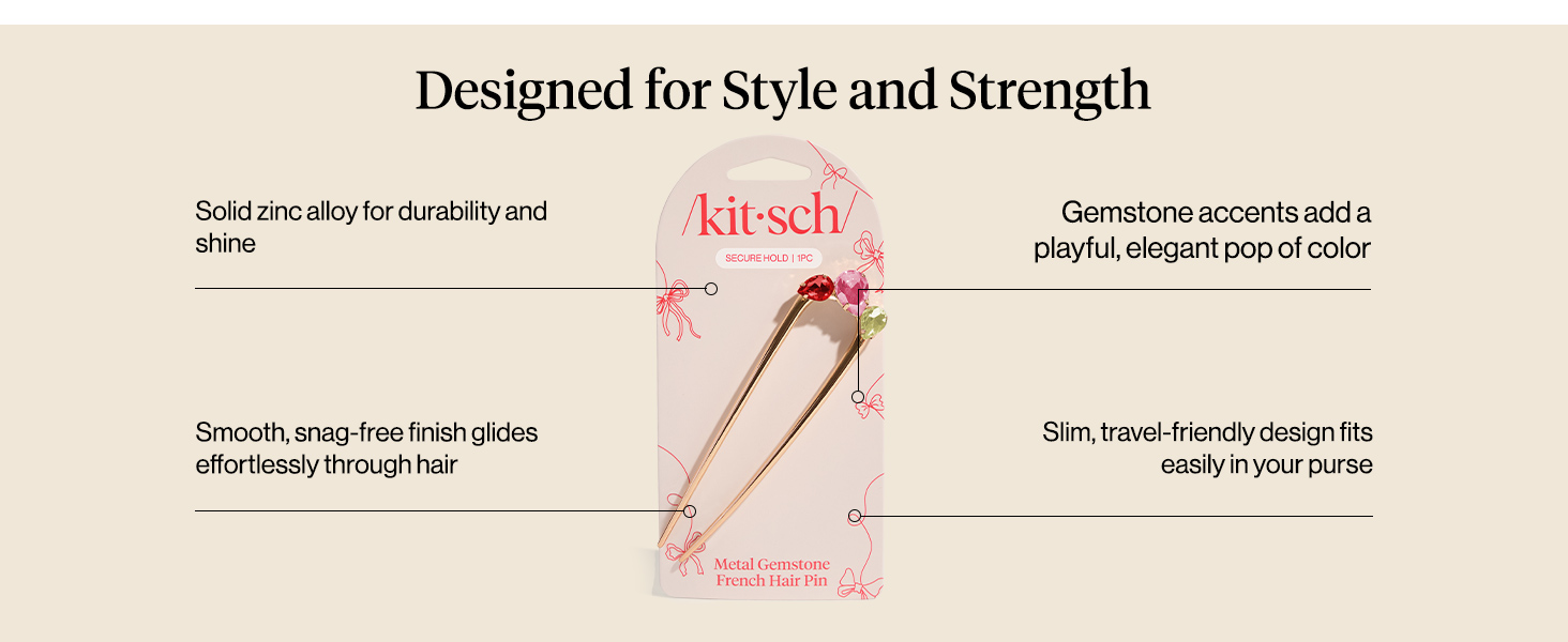 Kitsch Metal Gemstone French Hair Pin - Red, Pink &amp;amp; Green