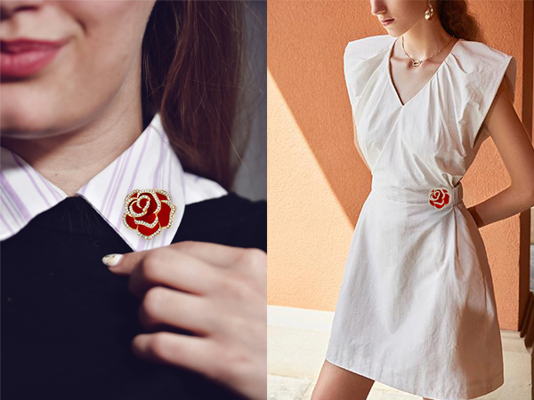 Crystal Red Flower Camellia Brooch