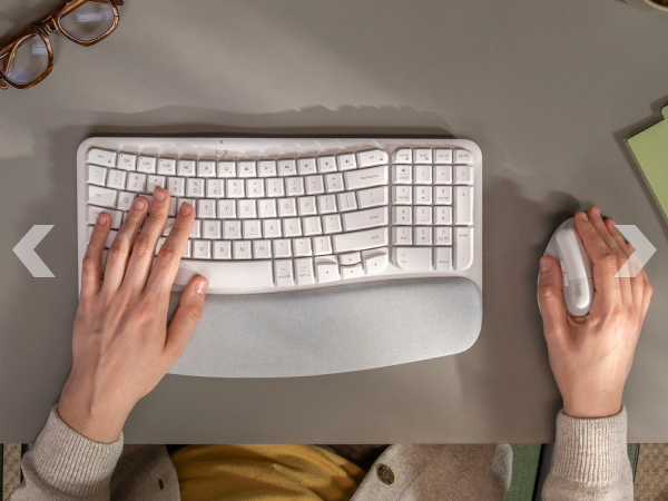 Wave Keys wireless ergonomic keyboard with a cushioned palm rest
