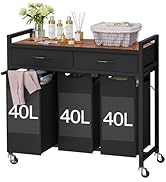 Laundry Sorter 3 Section, Laundry Hamper with 2 Drawers &amp; 2-tone top panel, 120L Rolling Laundry ...
