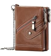 LOUEBICA Wallet for Men Large Capacity RFID Blocking Leather Bifold Wallet with Double Zipper Poc...