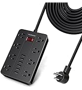 Power Strip Surge Protector, HUNIAN Flat Plug 15 Ft Long Extension Cord with 8 Widely Spaced Outl...