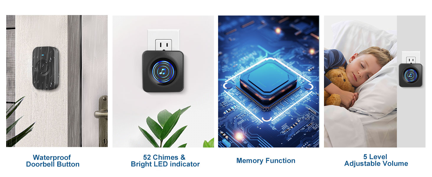 Wireless Doorbell with 3 receivers 1 Button,IP55 Waterproof,1300 FT/400M Remote Doorbell,38