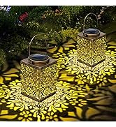 YWYWLED 2 Pack Bronze Solar Lanterns - Waterproof Metal Hanging Solar Lights Outdoor Decorative, ...