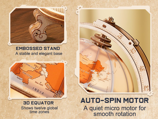ROKR Illuminated Rotating Wooden Globe Puzzle