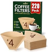 220 Count #4 Cone Coffee Filters for 8-12 Cup Drip Coffee Makers | Natural Unbleached coffee filt...