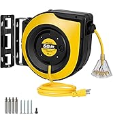 Suraielec 12 Gauge Extension Cord Reel, 60 FT Retractable Extension Cord, 12 AWG/3C SJTOW Heavy D...