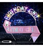 Aceorna Light Up Birthday Girl Headband Gold Rhinestone Crown and Sash Led Birthday Accessories S...