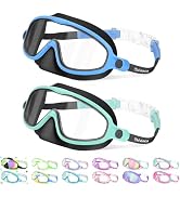 Vvinca 2 Pcs Kids-Swim-Goggles with Nose Cover, Swimming Diving Mask Wide View Anti Fog UV Anti S...