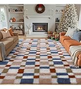 HUGEAR 8x10 Checkered Rug Coloful Living Room Modern Shag Rug Super Soft Washable Indoor Fuzzy Ca...