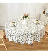 WUBODTI Ivory White Lace Tablecloth Round 60 Inch, Vintage Floral Lace Christmas Table Cloths Cov...