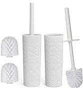 Topsky Toilet Brush &amp; Holder Set, 2 Pack Plastic Round Barrel Loo Brush with 2 Replacement Heads,...