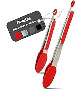 Riveira Red Tongs for Cooking with Silicone Tips | 9 and 12-Inch Pieces | Non-Stick Kitchen Grill...